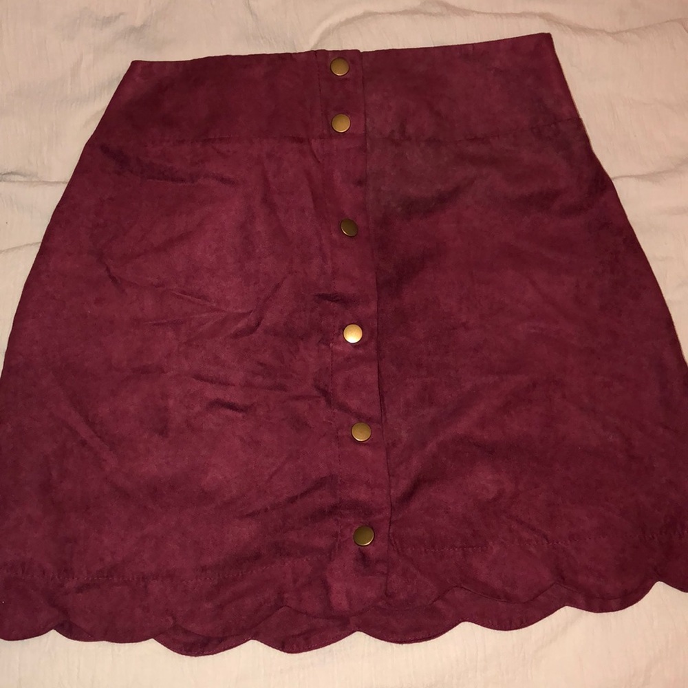 Suede button up scalloped edge skirt